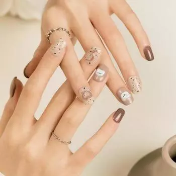 Типсы Desing Diva Magic Press, стандартные круглые, 30 шт., Шоколадный мишка, 1 комплект