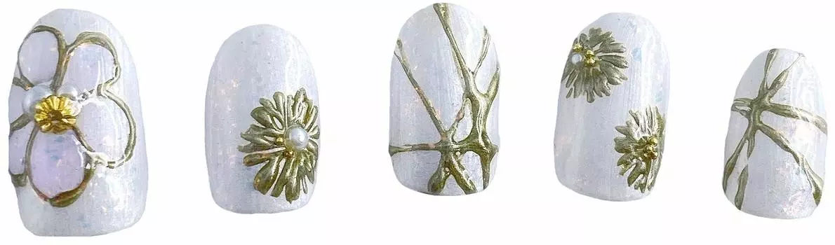 Типсы для ногтей для японцев Японские накладные ногти из цельного золота с цветочным рисунком для японской одежды кимоно, узор, сделано, Япония, узор, белый, жемчуг, белый,