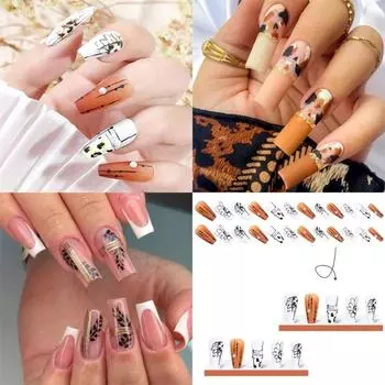 Типсы Нажмите на ногти DIY Носимые накладные ногти средней длины Французская квадратная головка
