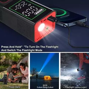 Tire Air Pump Tire Pressure Test 6000mAh With LED Flashlight 160PSI Portable Inflator Digital 150W Car Air Compressor чёрный