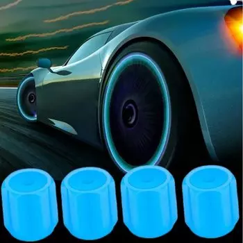 Tire Air Valve Cap Glow in the Dark 4 Piece Set, High Strength, Night