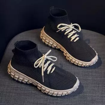 Tire dad shoes women s shoes 2025 spring new retro durian sole high-top breathable fly-woven ugly cute sneakers 36 чёрный