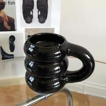 Tire Molding Ceramic Water Cup Couple Coffee Mug Thick Handle Mug Milk Tea Cups Afternoon Tea Cup Coffee Cups Milk Mugs Teacup 401-500ml белый