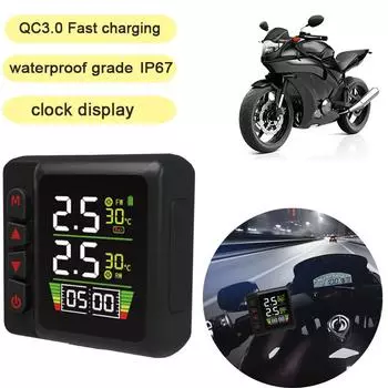 Tire Pressure Sensors QC3.0 Fast Charging Waterproof Motorcycle TPMS Tire Pressure Tyre Temperature Monitoring Alarm System MT001