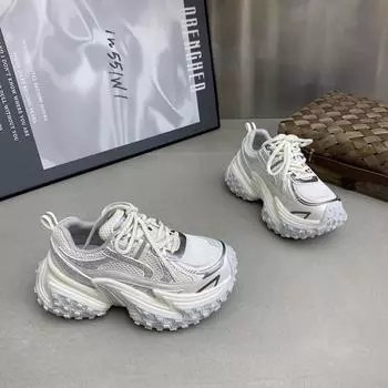 Tire women s 2025 summer new silver thick-soled feet small versatile height-increasing sports and leisure shoes 35