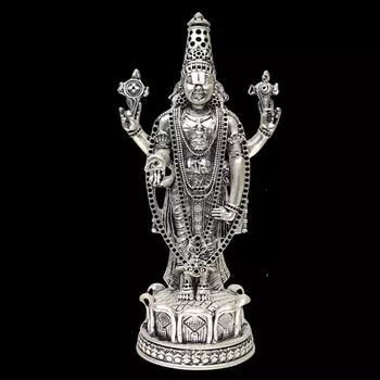 Tirupati Balaji Silver Plated Matte Idol for Car Dashboard | Vishnu Ji Idol for Office Desk Venkateswara Swamy Murti for Home