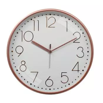 Тисненые Металлические Аналоговые Настенные Часы, Бесшумный Ход, Числовой Индикатор Времени (12 дюймов, Медь и Белый)