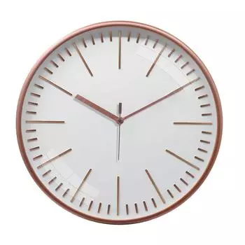 Тисненые Металлические Аналоговые Настенные Часы, Бесшумный Ход, Линейный Индикатор Времени (12 дюймов, Медь и Белый)