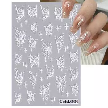 Тисненые наклейки для дизайна ногтей, креативная гравировка, белая бабочка, маникюрные наклейки, изысканные наклейки для дизайна ногтей «сделай сам», клейкие декоративные наклейки G