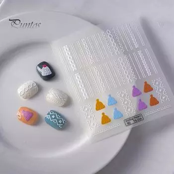 Тисненые наклейки для дизайна ногтей, креативные 5D гравированные шерстяные пряжи с узором, маникюрные наклейки, изысканный дизайн ногтей «сделай сам», клейкие декоративные наклейки для ногтей A