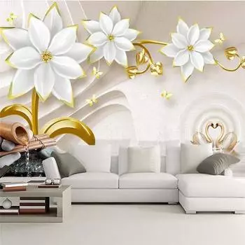 Тисненые обои 3d роскошные золотые украшения с цветочным рисунком фотообои ТВ фон обои для домашнего декора 200 cm(W) x 140 cm(H)