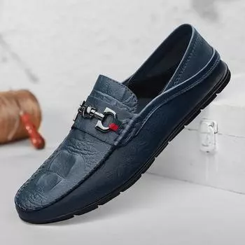 Тисненые синие мужские мокасины, мужская повседневная весенняя повседневная обувь, роскошные брендовые мужские деловые туфли из натуральной кожи для мужчин, туфли без застежек 37 чёрный