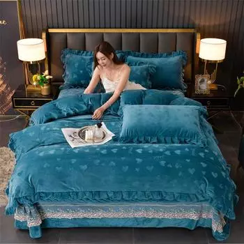 Тисненый бархатный стеганый кружевной комплект постельного белья King пододеяльник 220x240 комплект двуспального постельного белья с узором в виде сердца 4 шт. Queen 2 подушки Shams 1.8x2m-71x79inch bed светло-серый