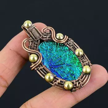 Титан Druzy Gemstone Чистая медная проволока Обернутая ювелирная подвеска ручной работы 2.44 Inches синий