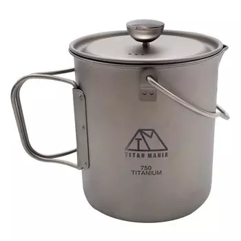 TITAN MANIA Кофейный френч-пресс Кемпинговый титановый уличный 750 мл легкий со складной ручкой и ручкой-скобой Кофеварка прессового типа Кофейник-чашка