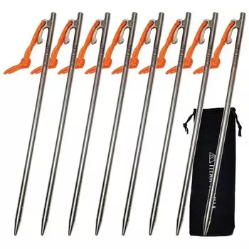 TITAN MANIA Peg Titanium Peg Lightweight Strong 40cm Set of 8 Tent Peg Stake Solid Setup Tool Solo Camping Outdoor Camping Equipment Storage Bag