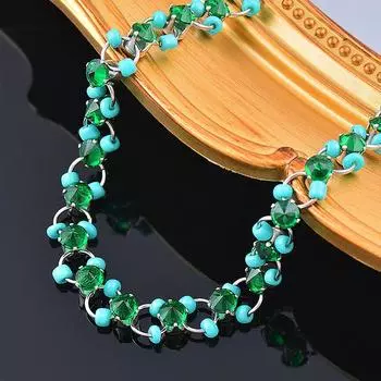 Титан, титан, сталь, синие рисовые бусины, цепочка на ключицу из лога