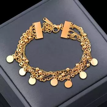 Титан, титановая сталь, 5-слойный браслет со стразами, звезды любви