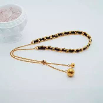 Титан, титановая сталь, черная кожаная веревка, запутанная большим металлическим шаром, можно регулировать подвеску, женское ожерелье