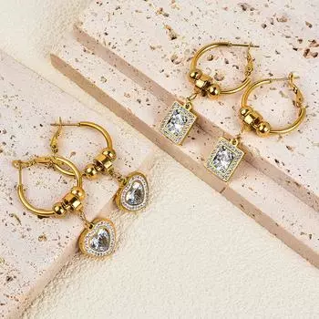 Титан, титановая сталь, супер блестящие бриллианты, квадратные серьги с подвесками в форме любви, серьги из нержавеющей стали