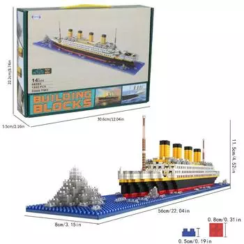 Титаник Мелкие строительные блоки Миниатюрные алмазные частицы, Детская развивающая игрушка для самостоятельной сборки Корабль
