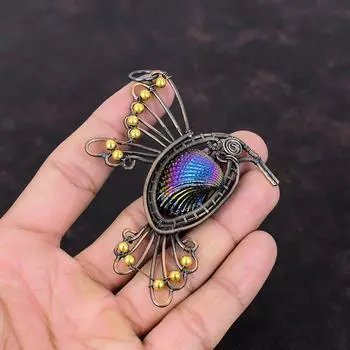 Titanium Coated Shell Pendant Copper Wire Wrapped Pendant Handmade Jewelry Gemstone Pendant Copper Wire Jewelry Bird Pendant Gift For Women