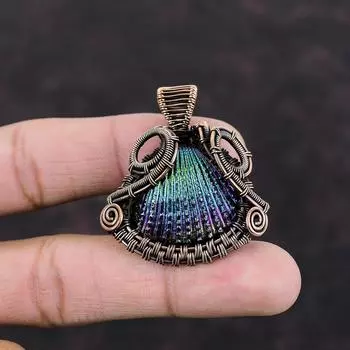 Titanium Coated Shell Pendant Copper Wire Wrapped Pendant Handmade Pendant Copper Jewelry Gemstone Pendant Gift For Mother Wire Wrap Jewelry