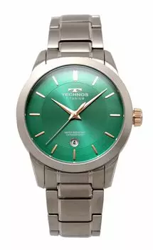 Часы с датой из титана T9B77IM Silver [Technos] Мужские зелёный