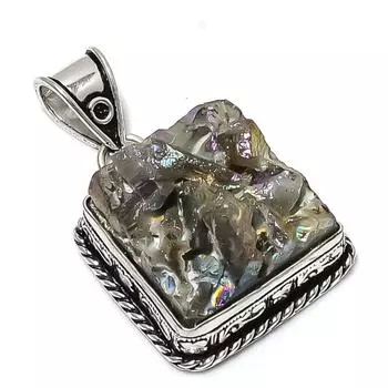 Titanium Druzy Gemstone Handmade 925 Sterling Silver Jewelry Pendant 1.69 z1U04