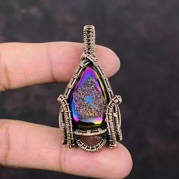 Titanium Druzy Pendant Copper Wire Wrapped Gemstone Pendant Copper Wire Wrap Jewelry Handmade Pendant Titanium Druzy Jewelry Gift For Women