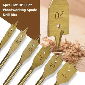 Titanium-Plated Woodworking Flat Drill 6-Piece Woodworking Drill Bit Wood Hole Electric Drill Accessories Wood Puncher Set Hexagonal
