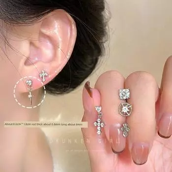 Titanium Steel Cross Eardrops Stud Earrings Female Super Nice Ear Hole Fancy Cochlear Earrings Double Ear Piercings Cool Handsome Ear Bone Stud Gothic cross (single)