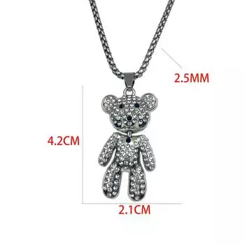 Titanium Steel Diamond-Encrusted Bear Necklace Hip-Hop Couple Alloy Pendant Pendant Personalized Men S And Women S Sweater Chain