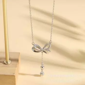 Titanium Steel Fringed Bow Necklace Women S Light Luxury Simple High-End Versatile Lily Of The Valley Pendant Accessories