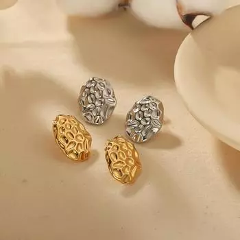 Titanium steel high-end fashion non-fading stud earrings 18k gold hammer pattern oval anti-allergic earrings earrings
