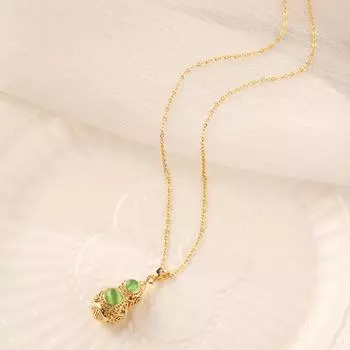 Titanium Steel Hollow Gourd Necklace Golden Collar Bone Chain Titanium Steel Clavicle Chain Gift gourd