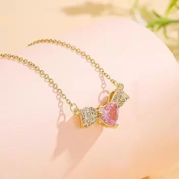 Titanium Steel Love Necklace Women S Style Light Luxury Versatile Temperament Pink Zircon Angel Wings Accessories