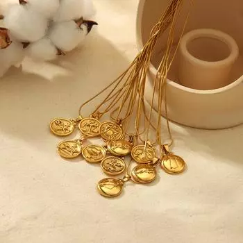 Titanium steel necklace does not fade women s 18K gold-plated stainless steel square with diamonds octagram 12 constellation pendant necklace women