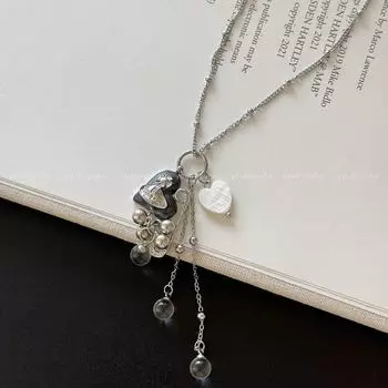 Titanium Steel No Fading Queen Mother Pendant Tassel Necklace for Women 2025 New Arrival Summer Long Sweater Chain Ornament Charcoal Queen Mother Necklace