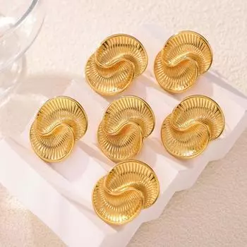 Titanium Steel Plated 18K Gold Water Drop Texture Spiral Earrings, The Same Asymmetric Color-Retaining Stud Earrings For Women