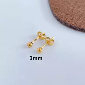Titanium Steel Plated 18K Real Gold Mini Little Golden Beans Stud Earrings for Women Minimalist Daily Simple Minimalist Sleep Bath No Need to Take off A pair of 3mm gold bean earrings