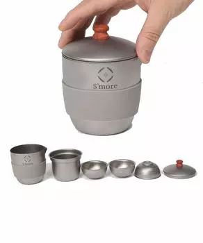 Titanium Tea Coze Titanium Outdoor Set Компактные походные столовые приборы для пикника и барбекю Портативный футляр для хранения столовых приборов В комплект входят и 3 S more серебряный