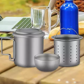 Титановая чашка для кемпинга, чайник, прочный компактный набор посуды для домашнего офиса, походов 4PCS