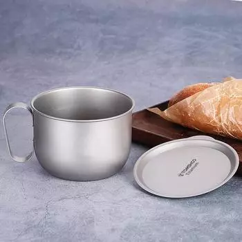 Титановая чашка на 500 мл с крышкой и ручкой. Кофейная чашка для кемпинга. Легкий кофейник для походов.