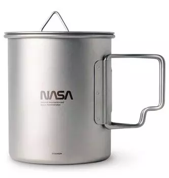 Титановая кружка с крышкой и складной ручкой Sierra Cup для кемпинга и использования на открытом воздухе, одинарная кружка, стильная титановая кружка, ТИТАНОВАЯ КРУЖКА 450 мл Nasa [Teranuvo]