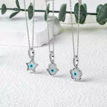 Титановая сталь, белая ракушка, кулон с голубыми глазами, цепочка на воротник, женские модные украшения