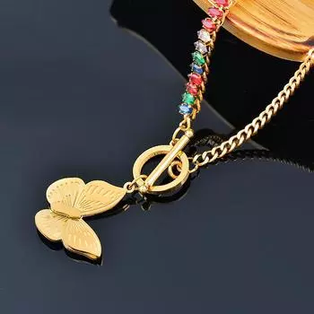 Титановая сталь цвета вермикулита, стерео, золотая подвеска в виде бабочки, цепочка на ключицу