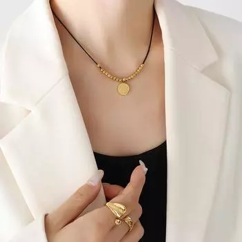 Титановая сталь Фу Символ Круглый фирменный кулон стальной шарик кожаная веревка ожерелье гонконгский стиль модный тренд нишевый дизайн продвинутый смысл ключица