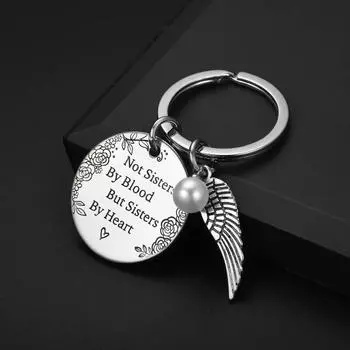 2 шт. Титановая сталь Хорошие сестры Лучший подарок на День матери Нержавеющая сталь Гравированный брелок Жемчужные крылья