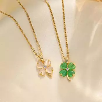 Титановая сталь, легкое роскошное ожерелье с четырьмя листьями и кошачьим глазом, женское новое ожерелье с цепочкой на ключицу, роскошное женское ожерелье
